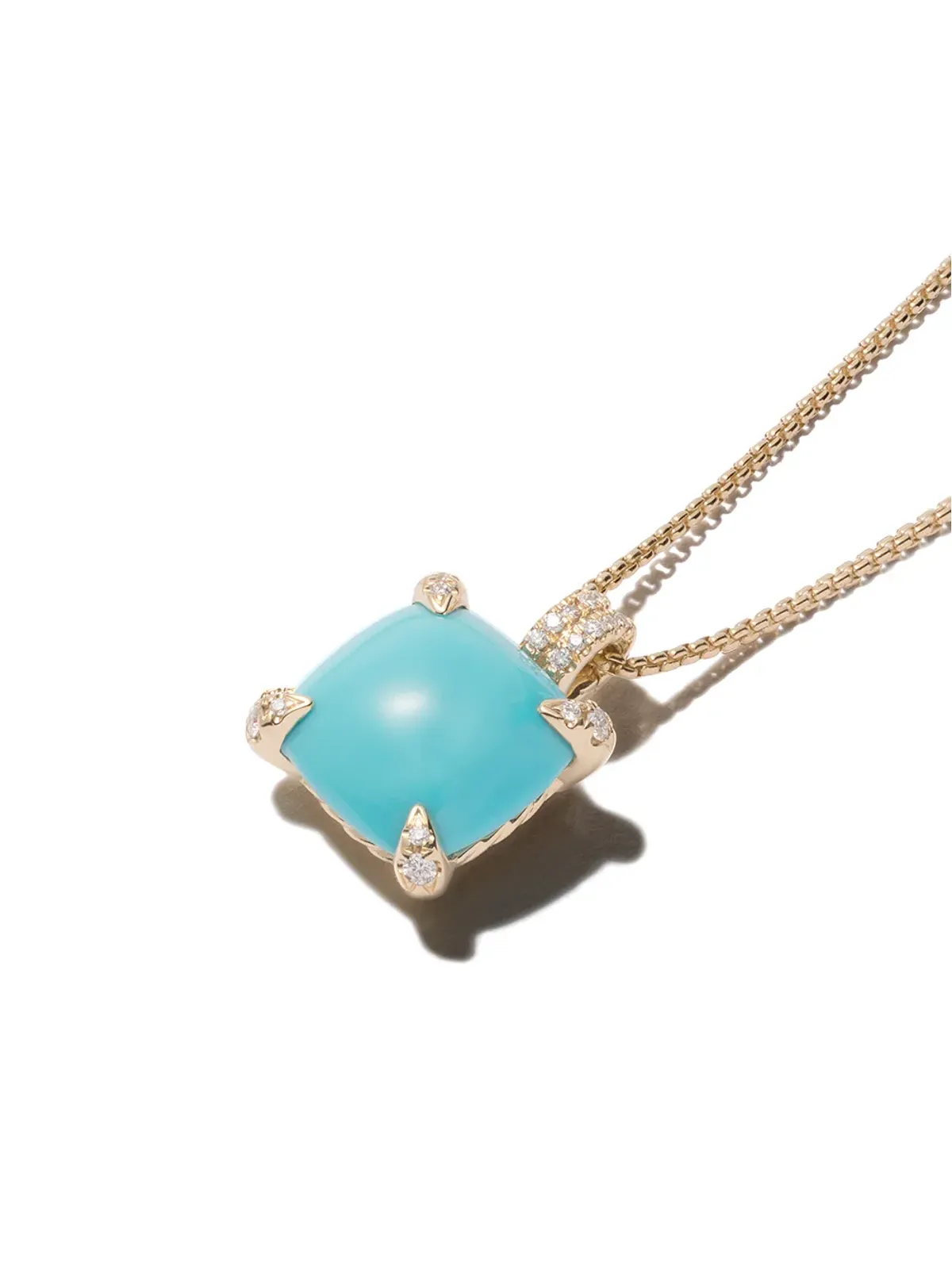 David Yurman 18Kイエローゴールド シャテレーヌ ターコイズとダイヤモンド ペンダント ネックレス - 画像3
