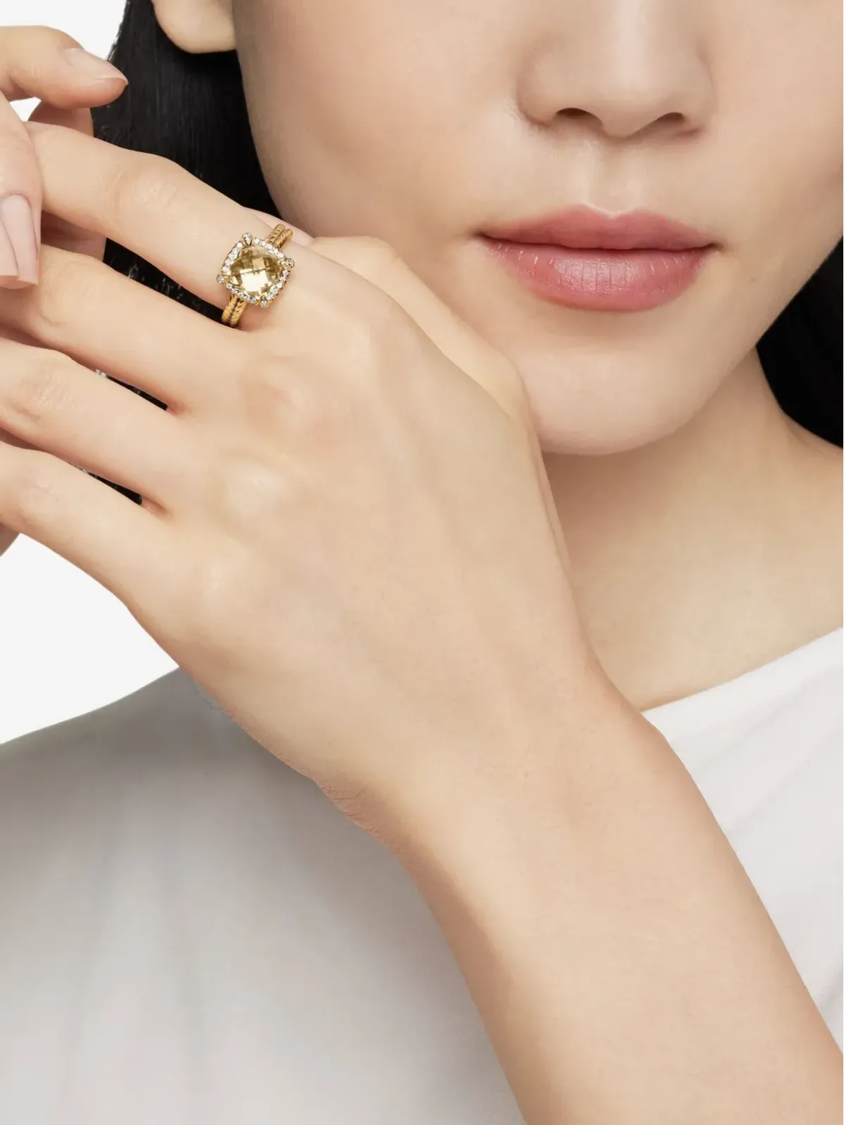 David Yurman 18K イエローゴールド シャテレーヌ シトリン＆ダイヤモンド リング - 画像3