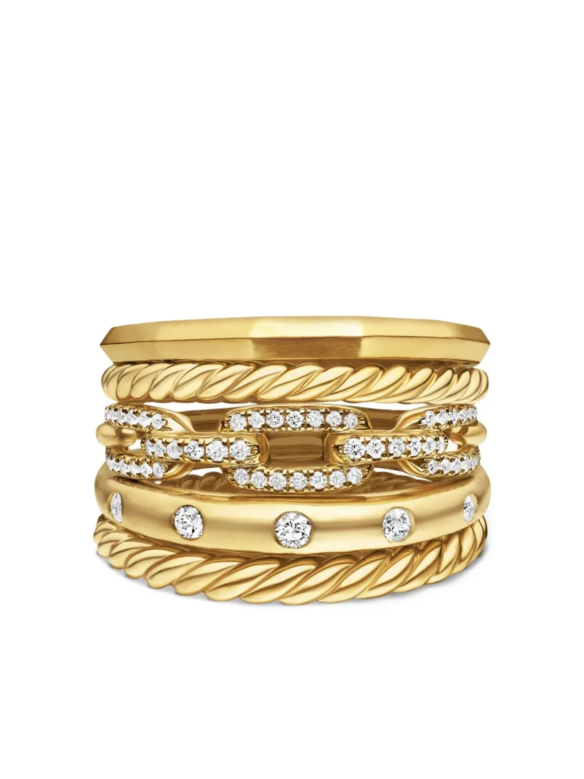 David Yurman スタックス ファイブロー ダイヤモンドリング（18K イエローゴールド） - 画像5