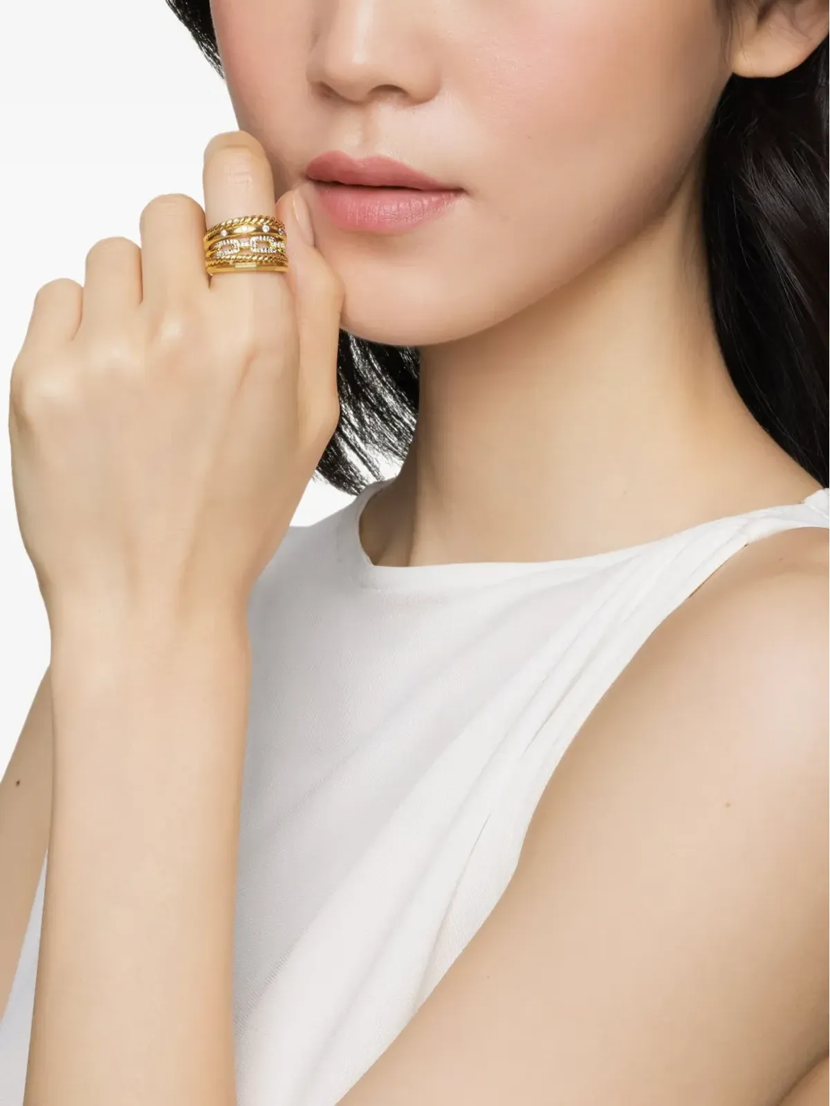 David Yurman スタックス ファイブロー ダイヤモンドリング（18K イエローゴールド） - 画像2