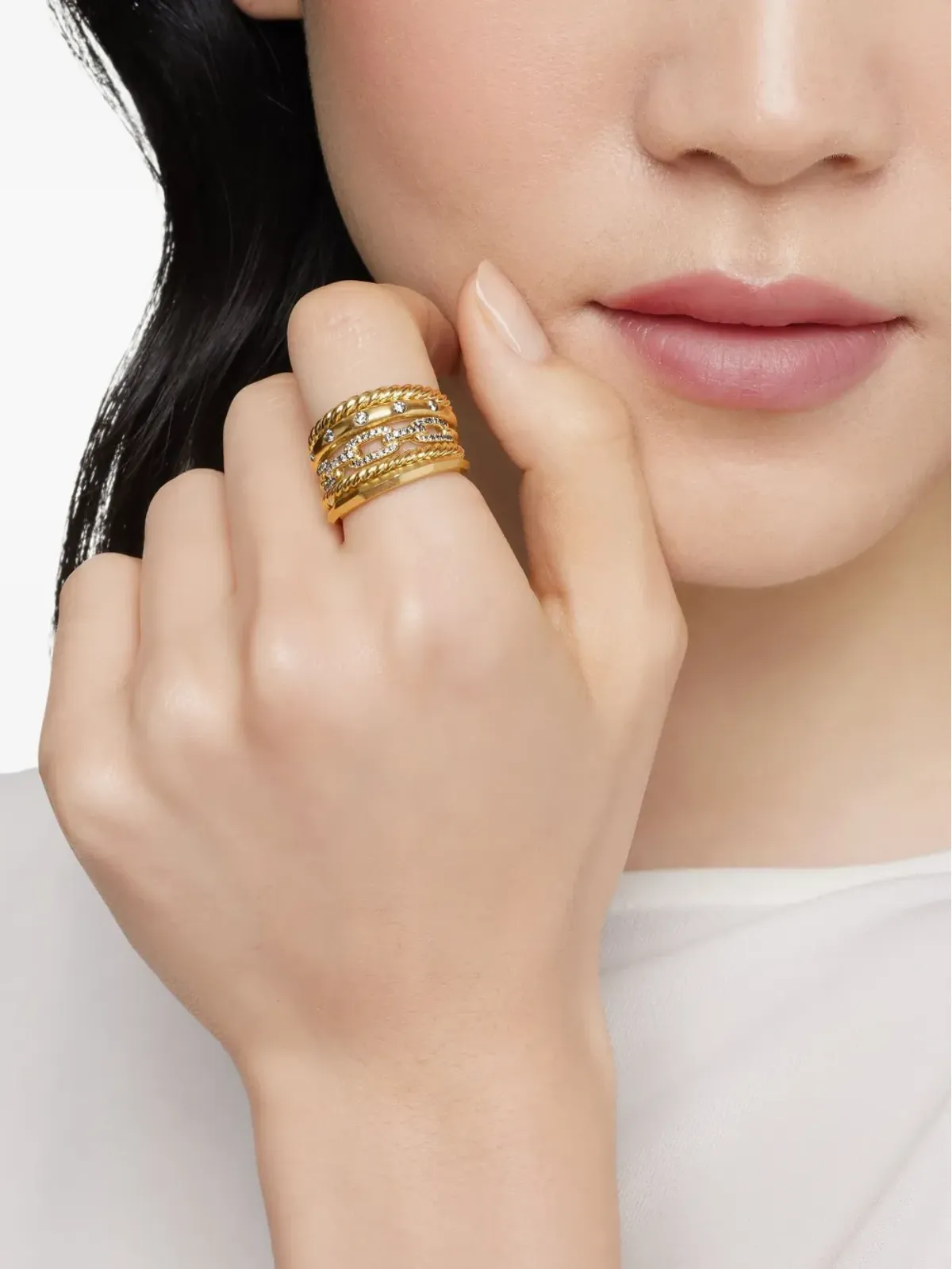 David Yurman スタックス ファイブロー ダイヤモンドリング（18K イエローゴールド） - 画像3