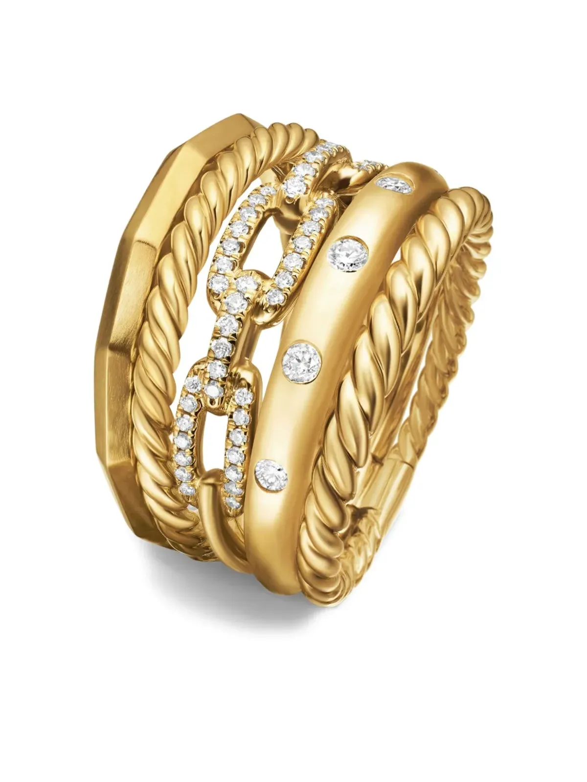 David Yurman スタックス ファイブロー ダイヤモンドリング（18K イエローゴールド） - 画像4