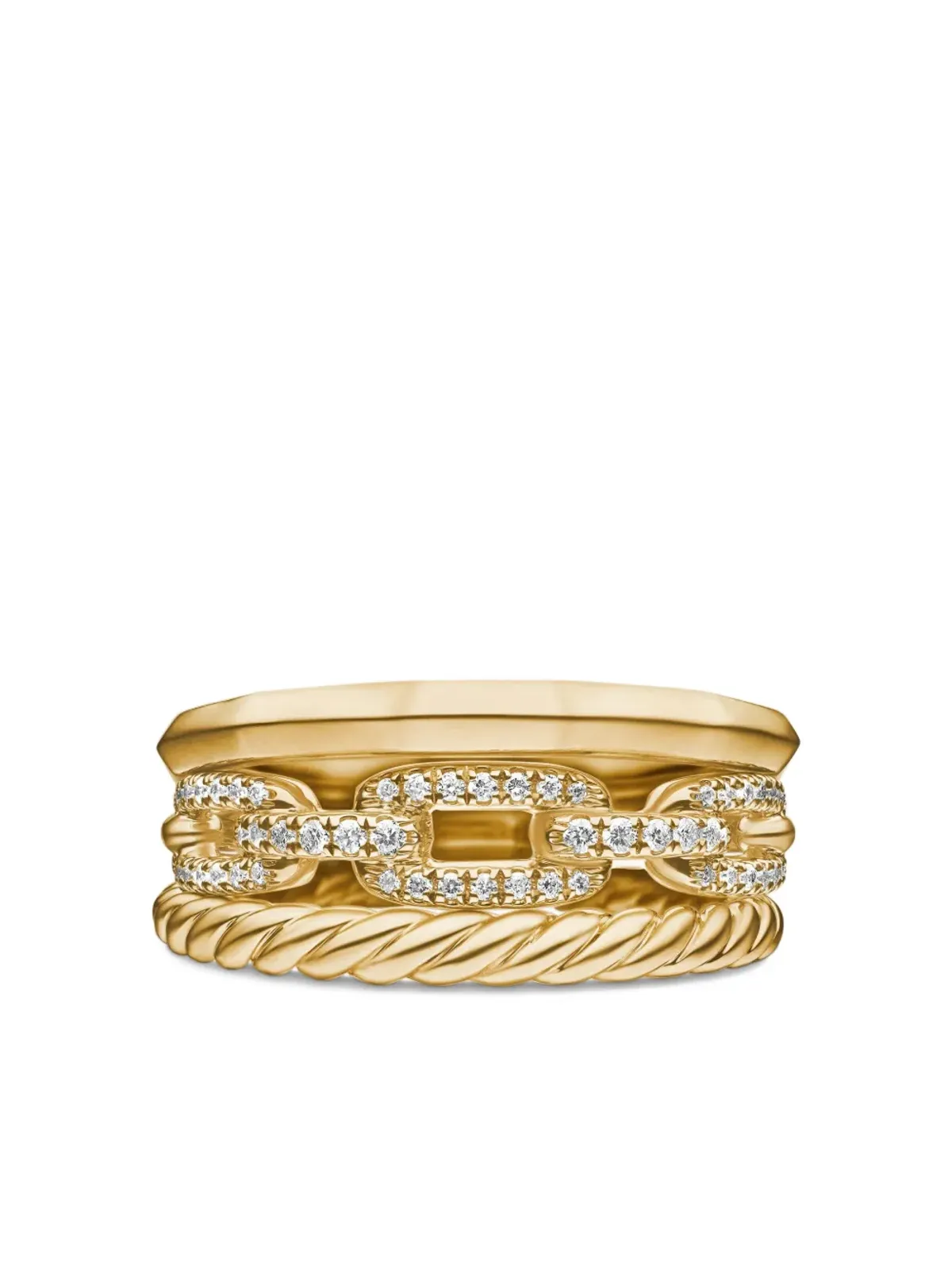 David Yurman 18K イエローゴールド Stax Three Row ダイヤモンドリング - 画像5