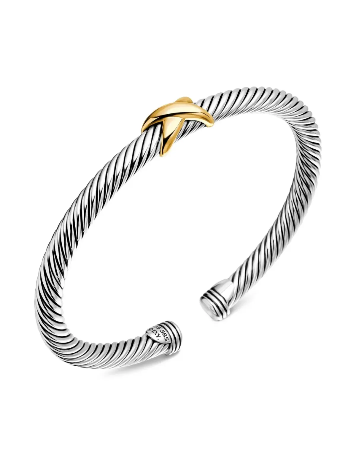 David Yurman 14K イエローゴールドとスターリングシルバー Xクラシック ケーブル ステーション ブレスレット - 画像5