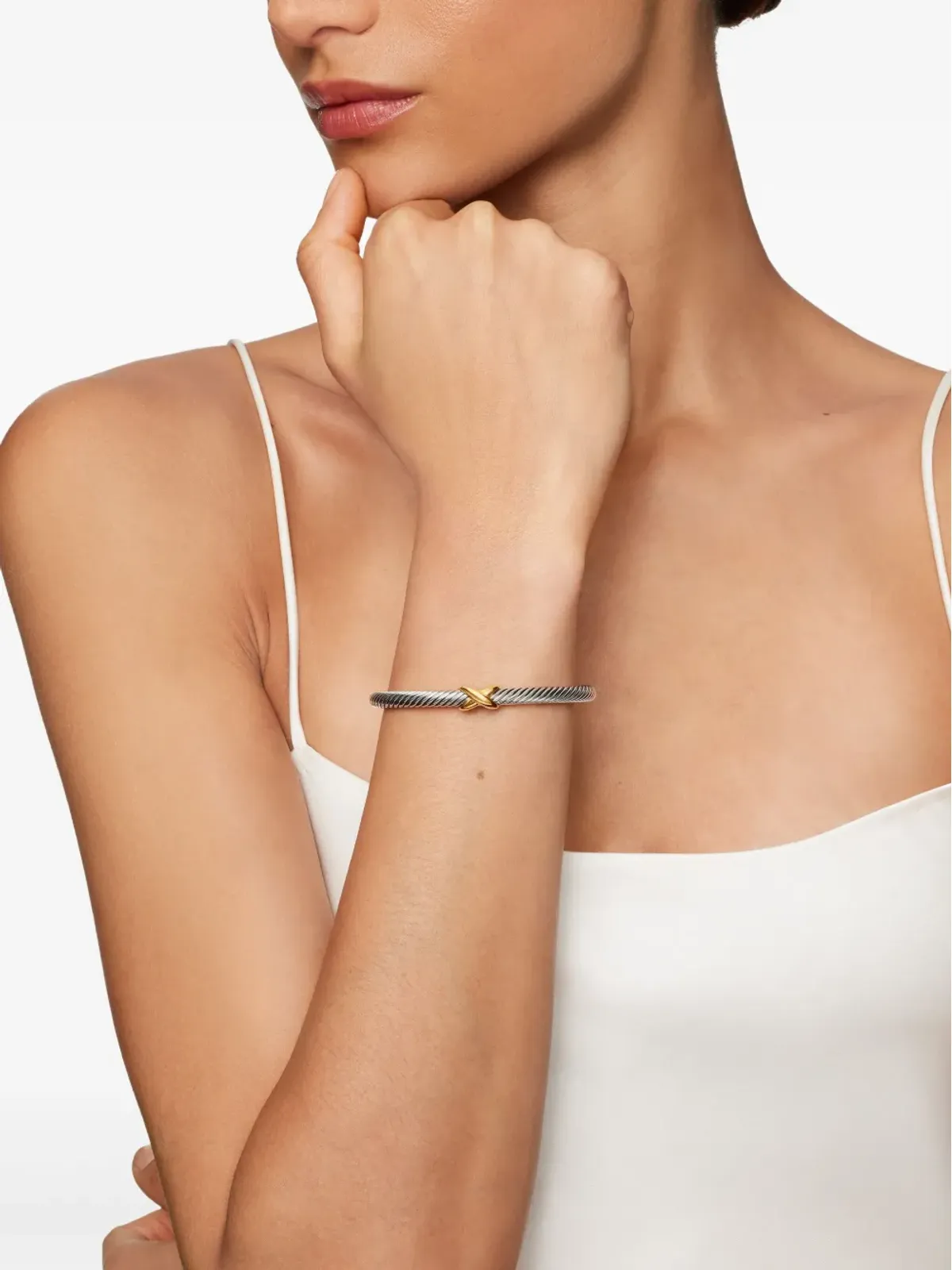David Yurman 14K イエローゴールドとスターリングシルバー Xクラシック ケーブル ステーション ブレスレット - 画像2