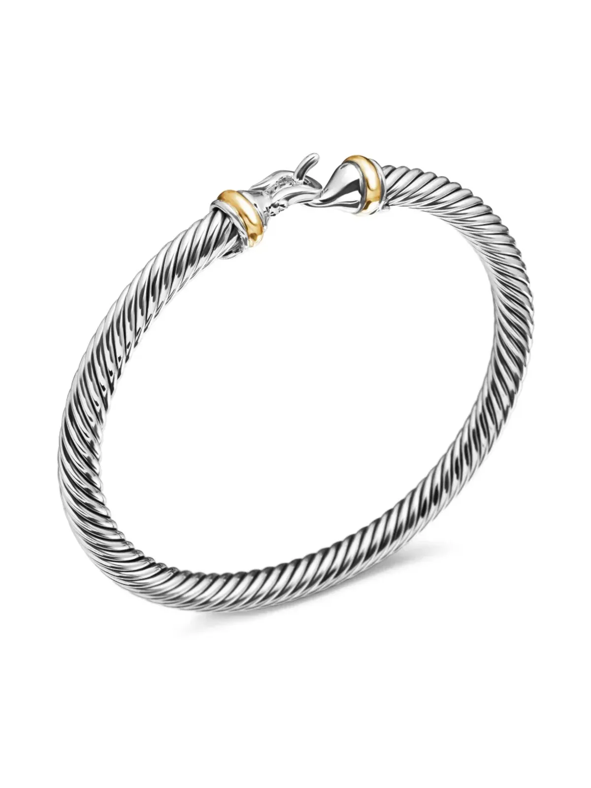 David Yurman 18Kイエローゴールドとスターリングシルバー バックル クラシック ケーブル ブレスレット - 画像5