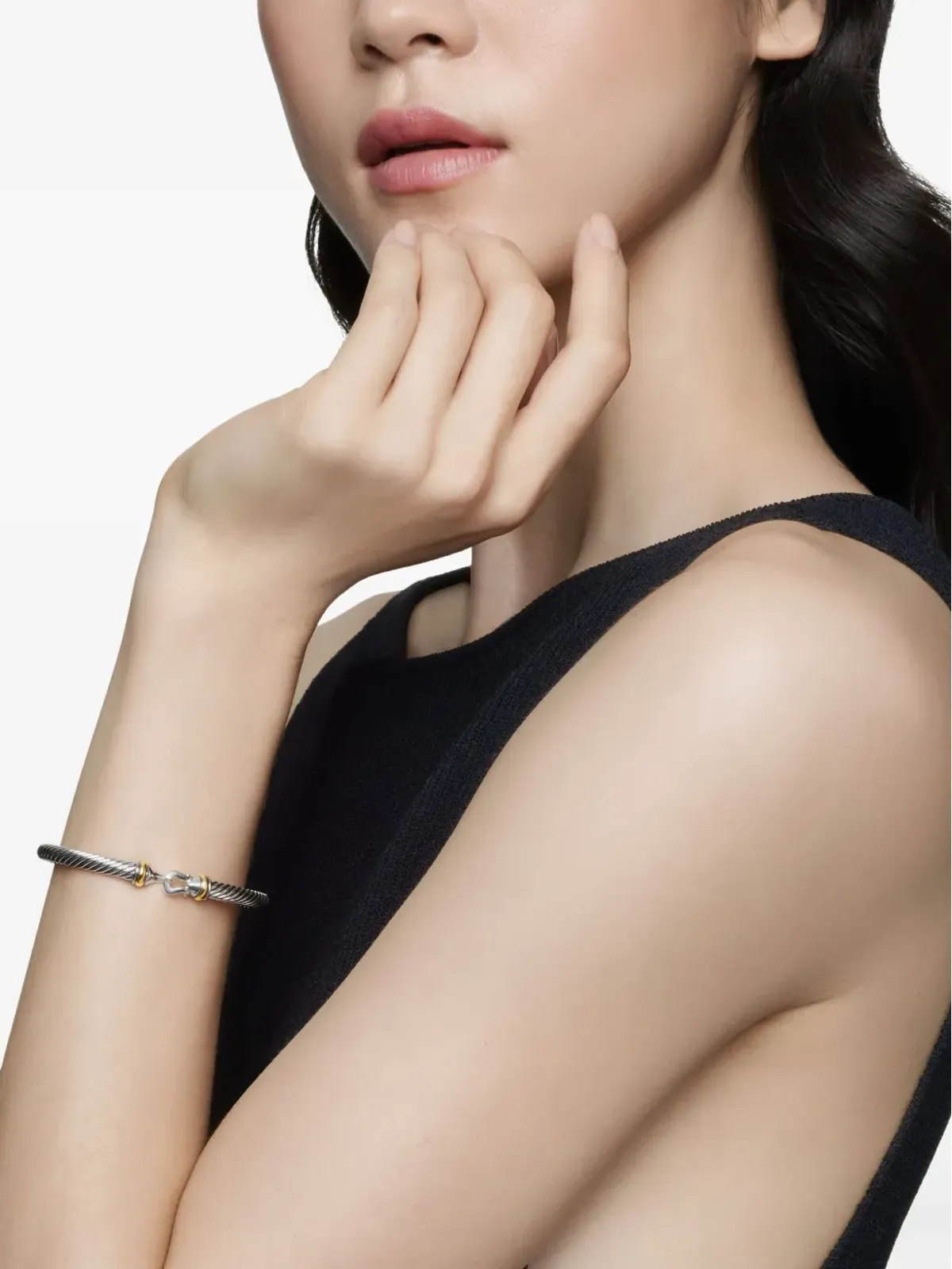 David Yurman 18Kイエローゴールドとスターリングシルバー バックル クラシック ケーブル ブレスレット - 画像2