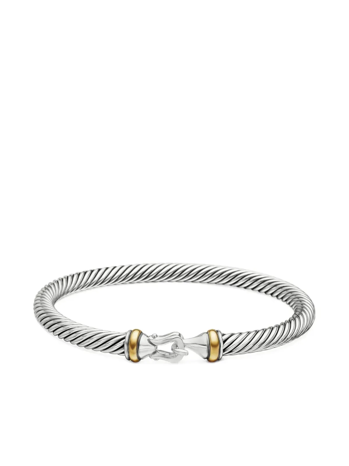 David Yurman 18Kイエローゴールドとスターリングシルバー バックル クラシック ケーブル ブレスレット - 画像4