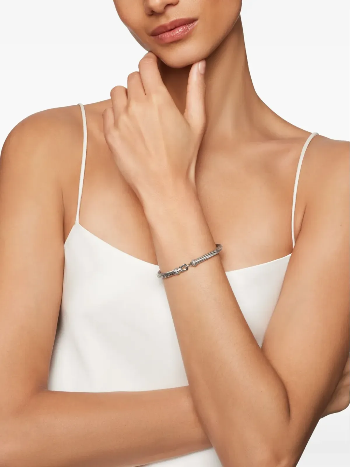 David Yurman デビッド ユルマン スターリングシルバー バックル・クラシック・ケーブル ブレスレット（ダイヤモンド、5mm） - 画像2