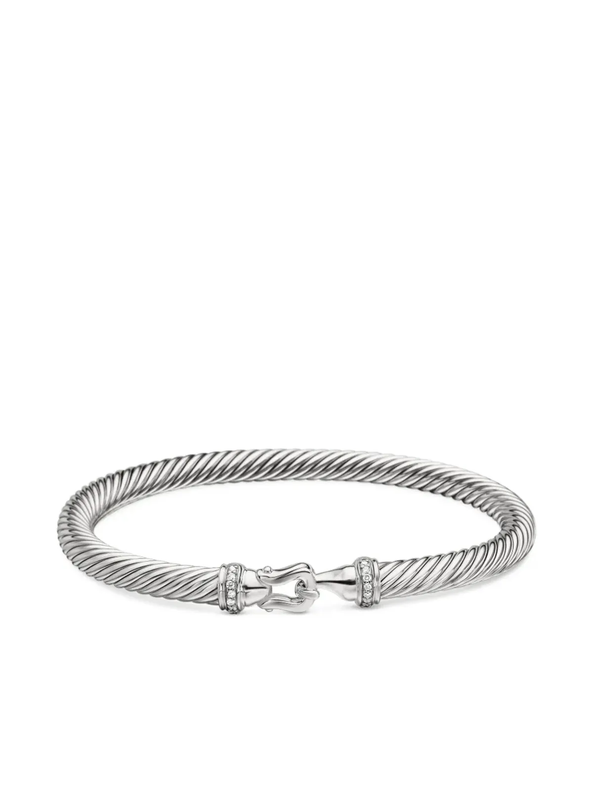 David Yurman デビッド ユルマン スターリングシルバー バックル・クラシック・ケーブル ブレスレット（ダイヤモンド、5mm） - 画像4
