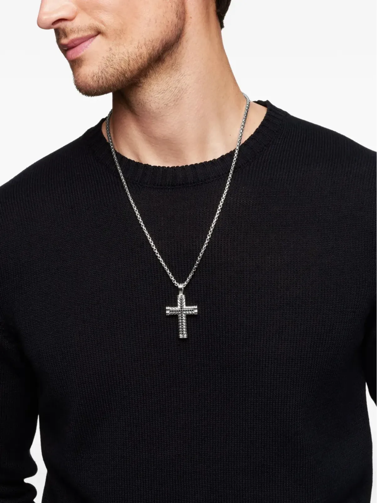 David Yurman スターリングシルバー Chevron Cross ダイヤモンド ペンダント - 画像2