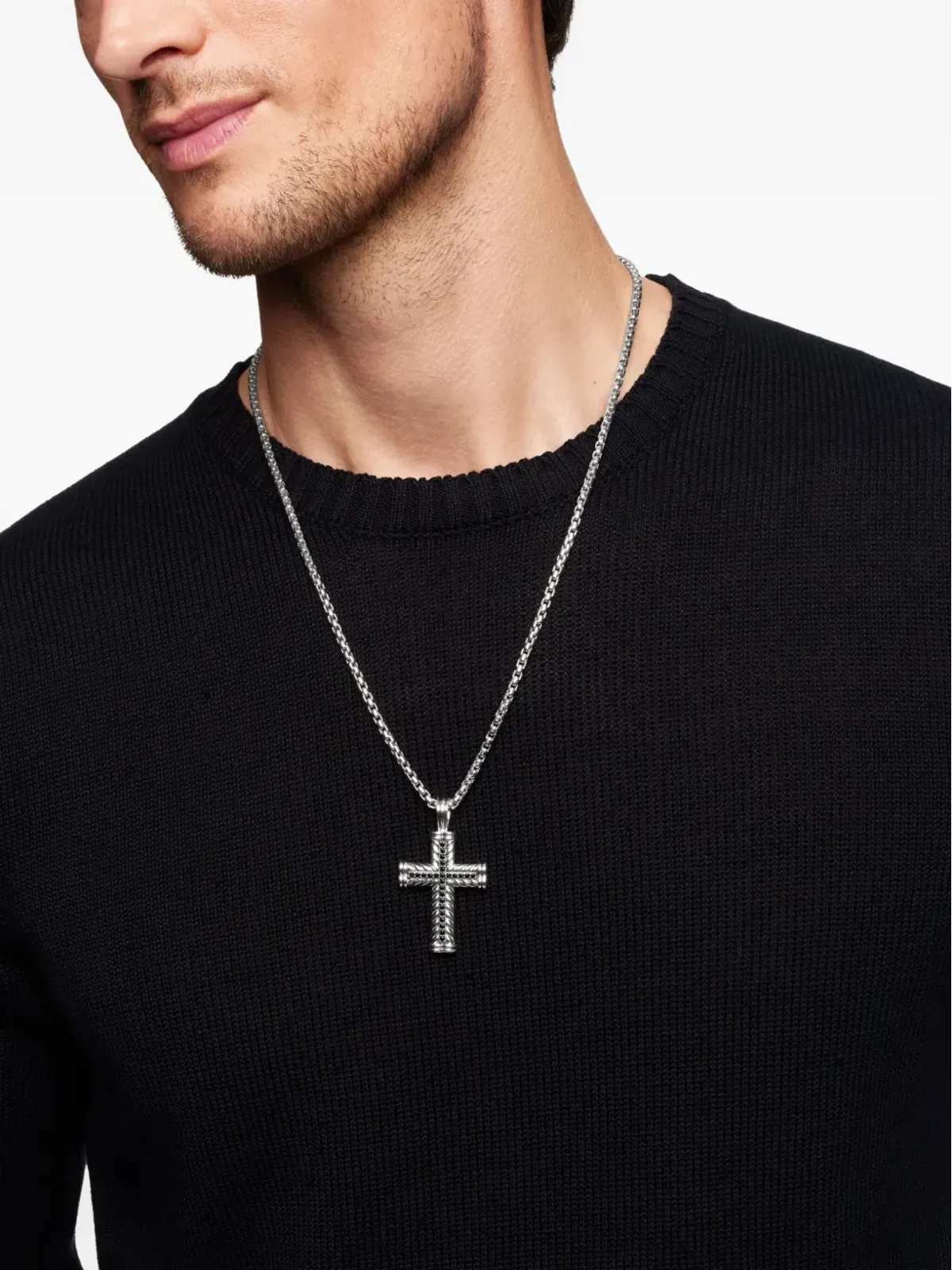 David Yurman スターリングシルバー Chevron Cross ダイヤモンド ペンダント - 画像3