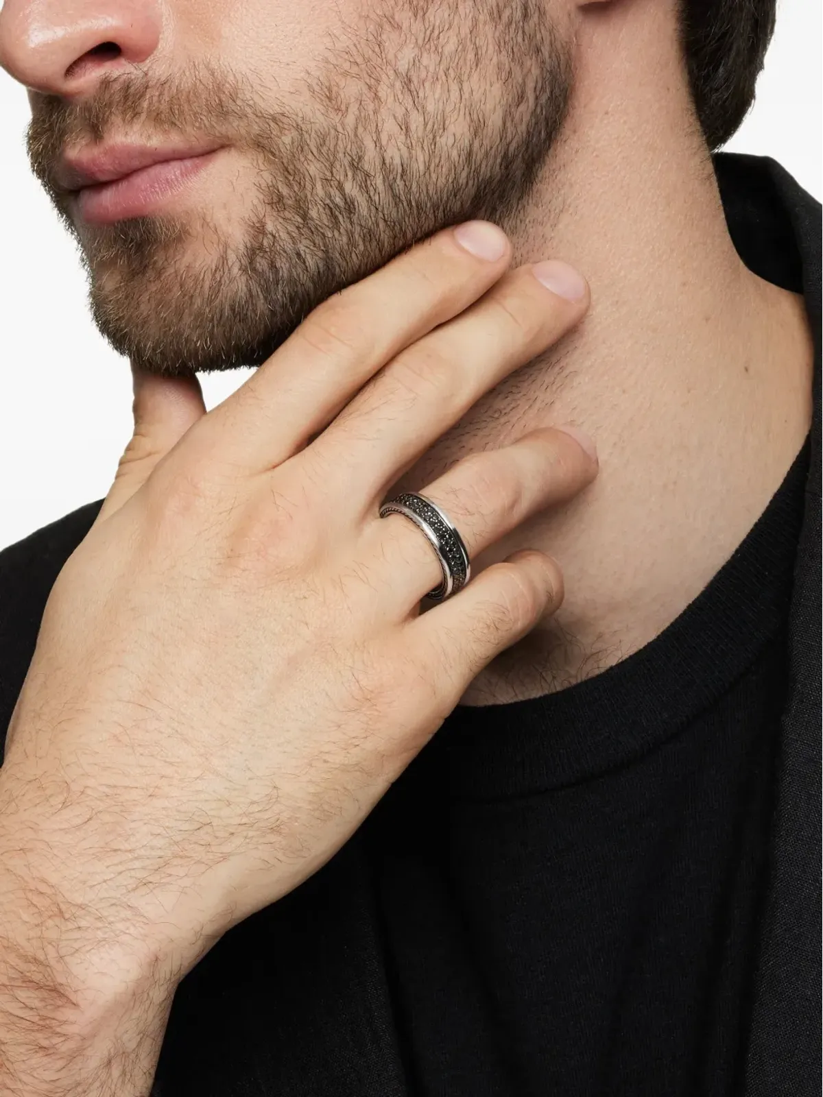David Yurman ストリームライン ツーロウ バンド ダイヤモンド リング - 画像3