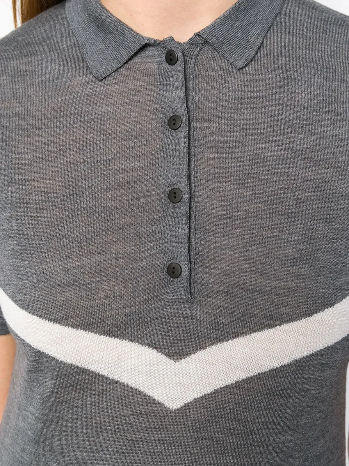 Cashmere In Love グレーのフリルトリミング付きニットポロシャツ - 画像5