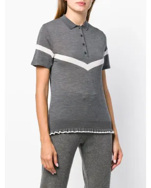 Cashmere In Love グレーのフリルトリミング付きニットポロシャツ - サムネイル3