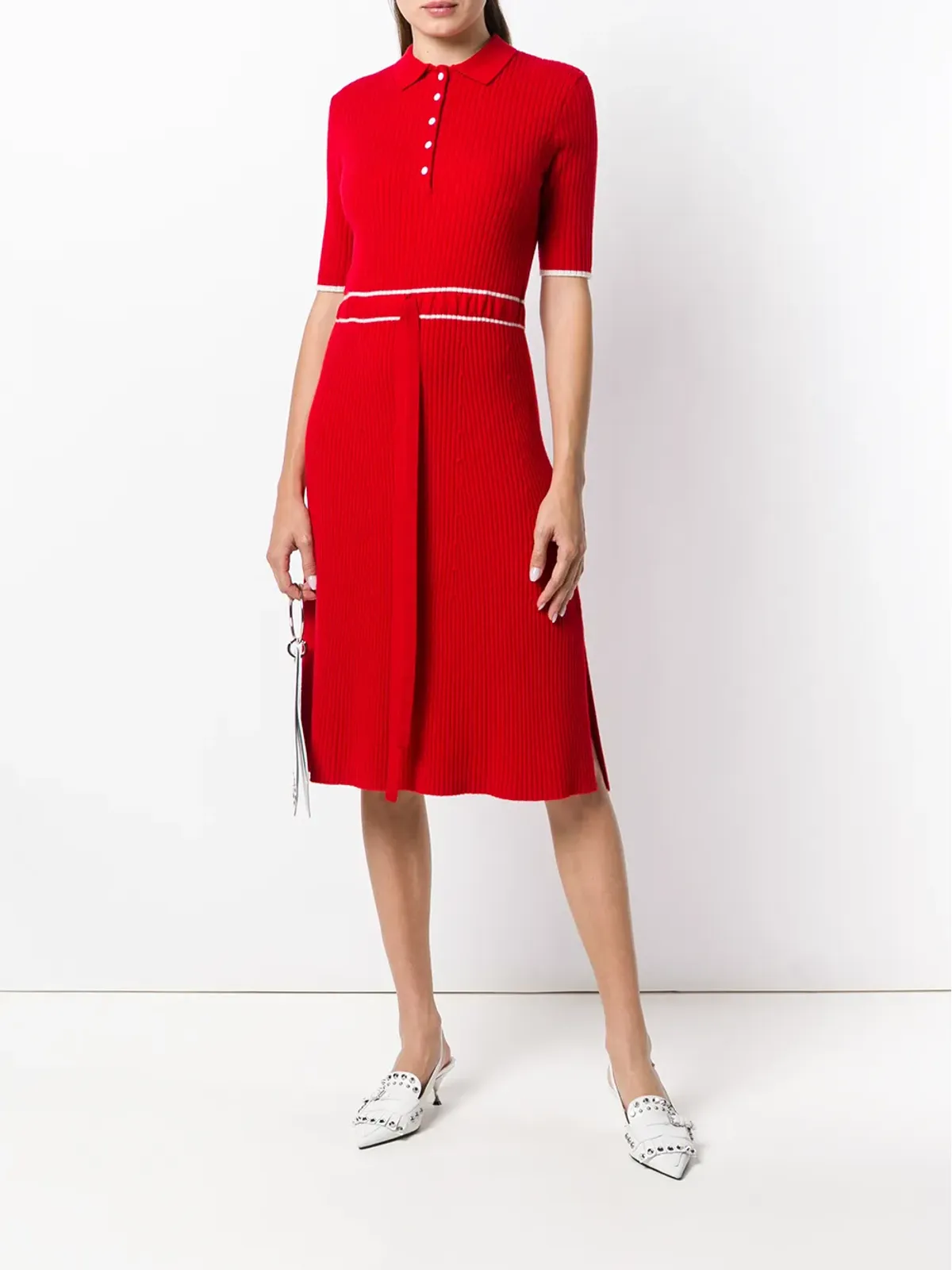 Cashmere In Love カシミア混紡リブニットドレス レッド - 画像2