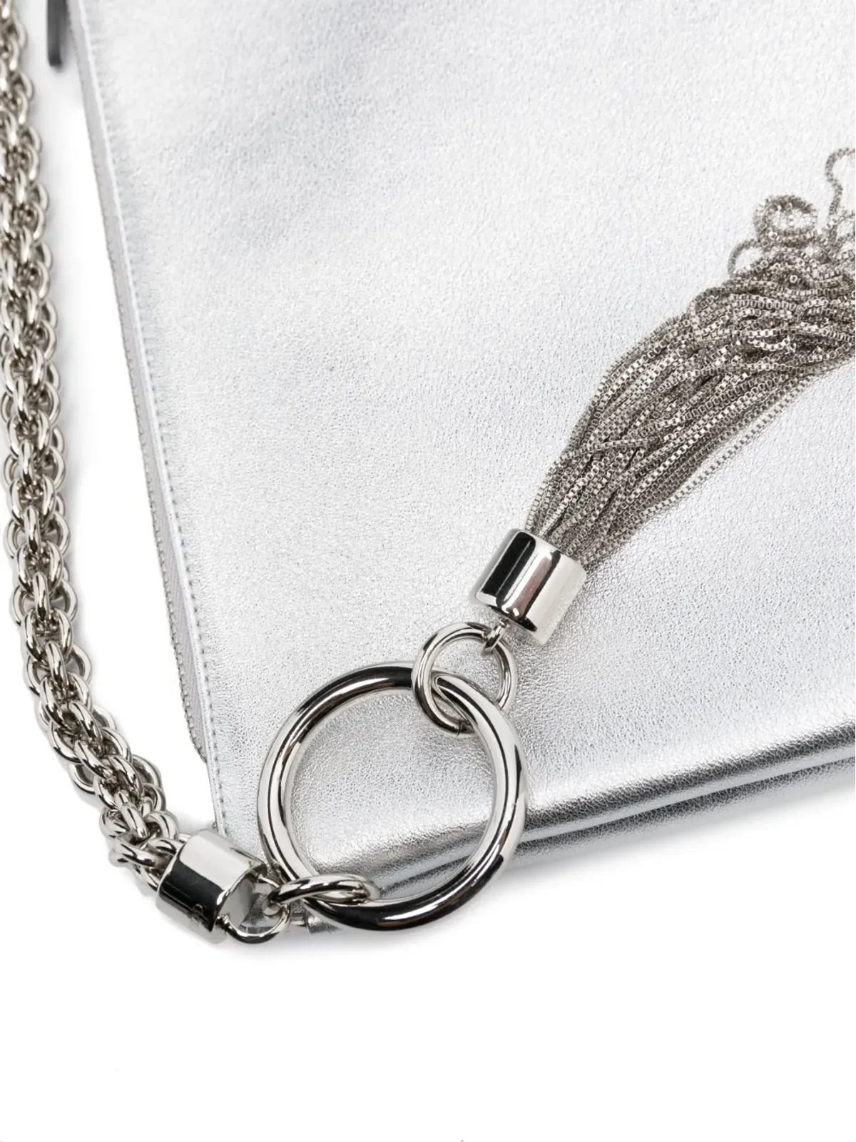 Jimmy Choo Callie メタリックタッセルクラッチ グレー - 画像4