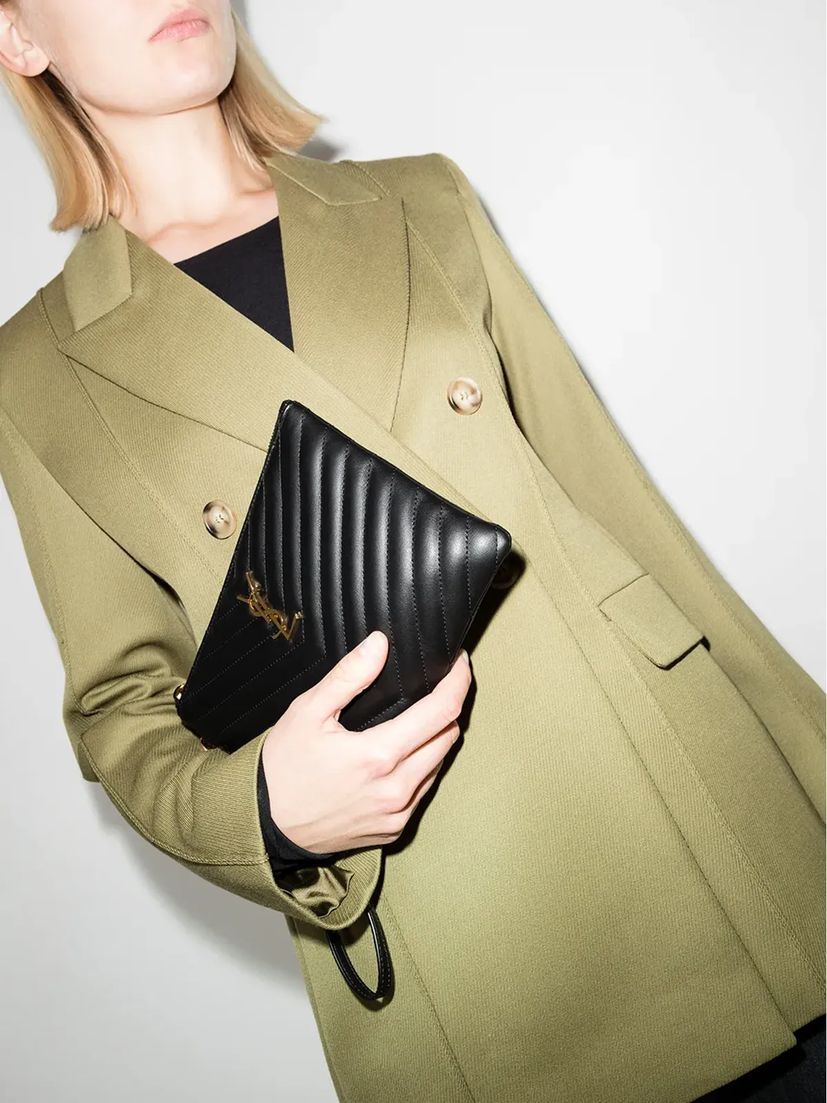 Saint Laurent キルテッドレザークラッチバッグ - ブラック - 画像2