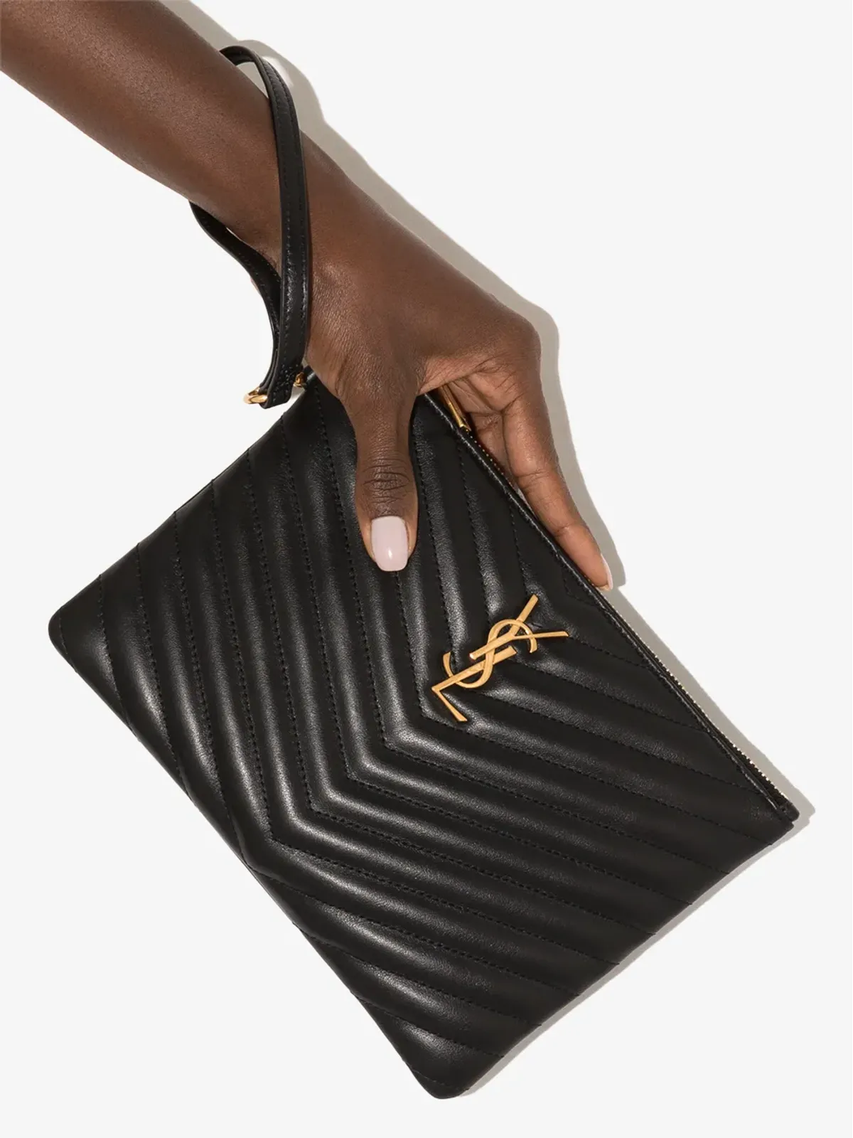 Saint Laurent キルテッドレザークラッチバッグ - ブラック - 画像4