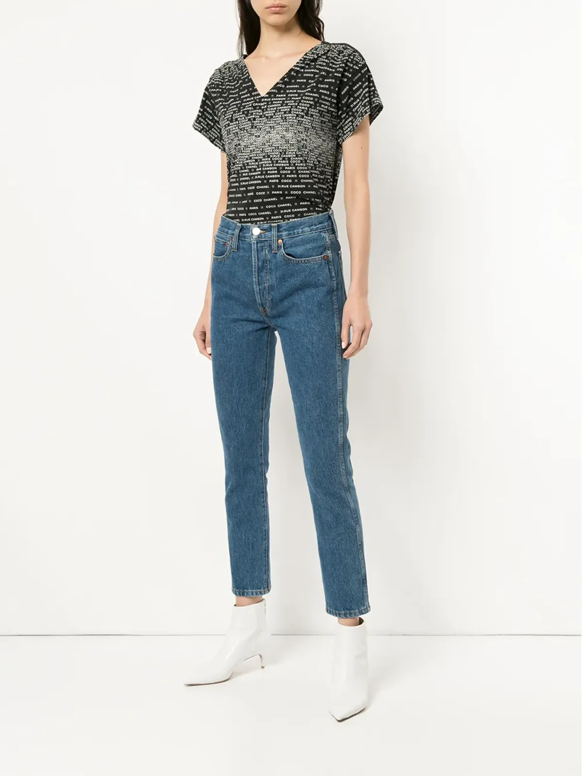 CHANEL ビンテージ 2009 ロゴプリントVネックTシャツ - 画像2