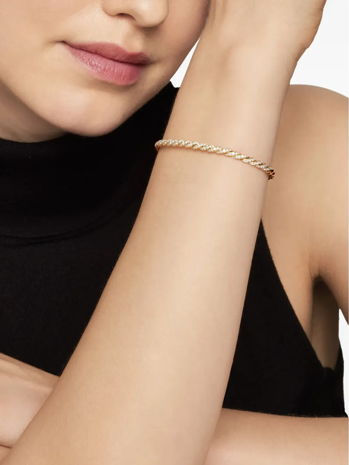 David Yurman 18Kイエローゴールド スカルプテッド ケーブル フレックス ブレスレット - 画像3