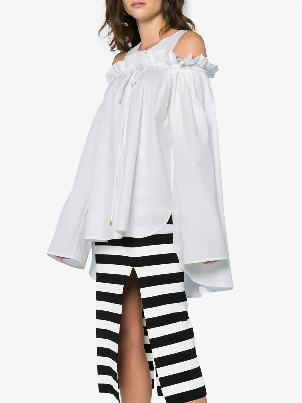 Alberta Ferretti コールドショルダー・フリル長袖トップ - 画像3
