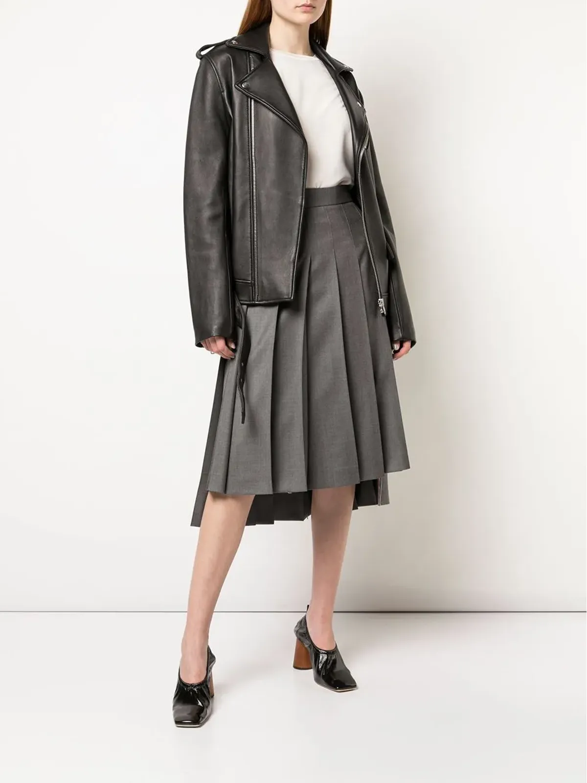 Thom Browne 膝下丈プリーツスカート グレー - 画像2