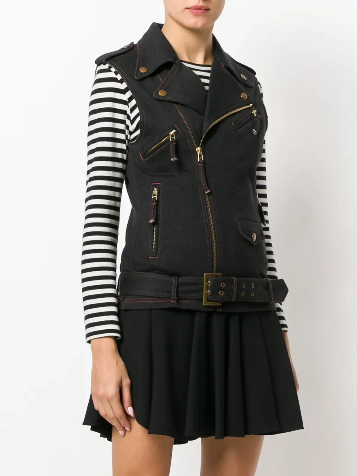 Jean Paul Gaultier Pre-Owned デニム風バイカージレ ブルー - 画像3