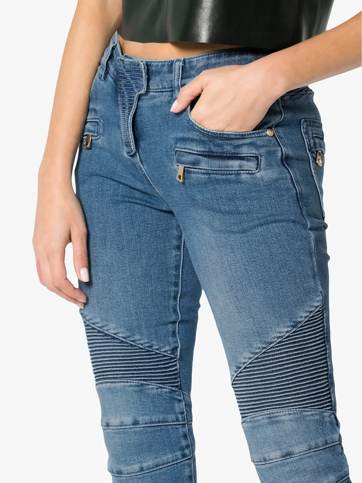 Balmain ブルー モト・スキニージーンズ - 画像5