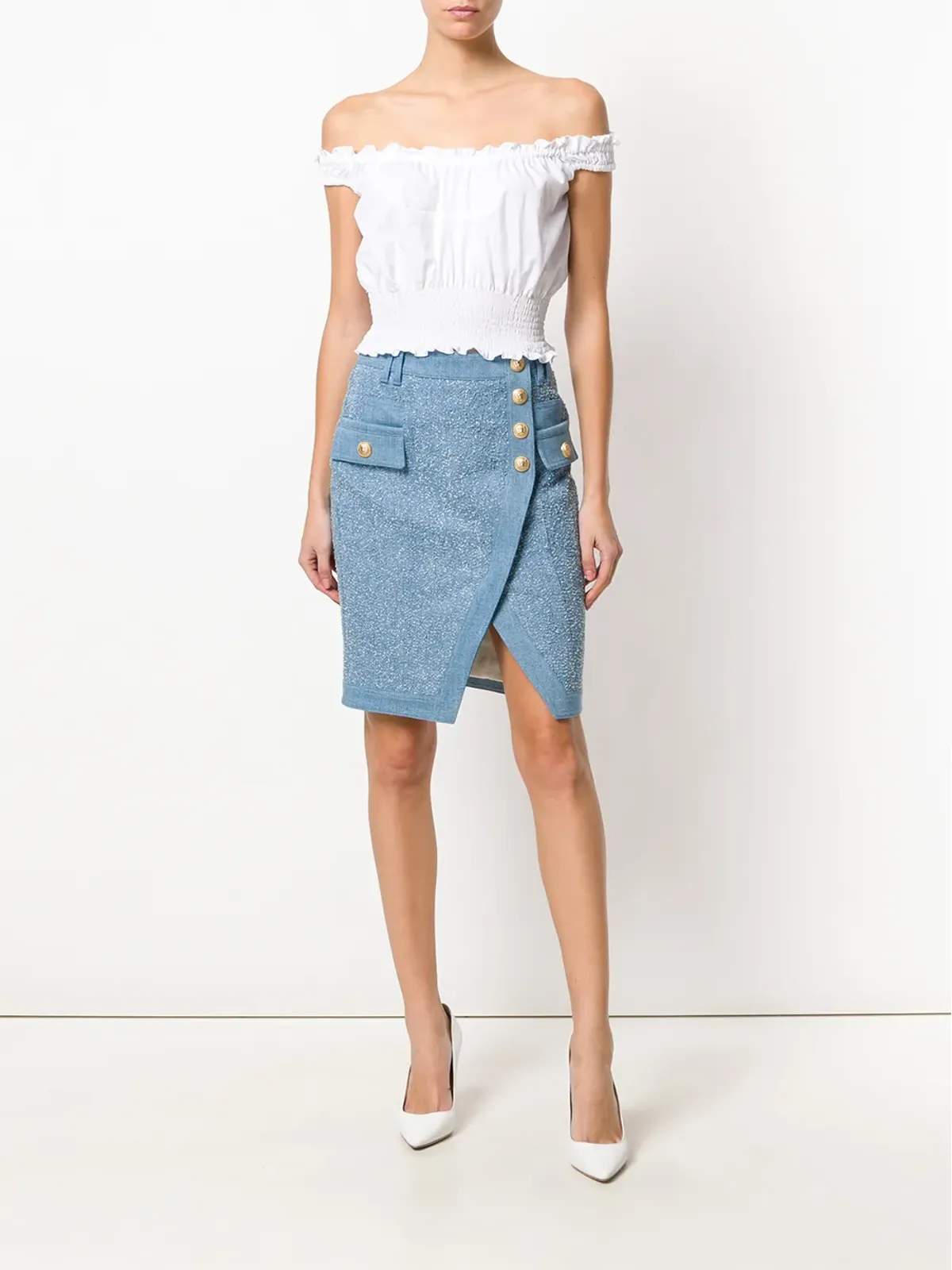 Balmain embossed-button skirt - 画像2