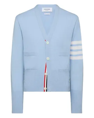 Thom Browne クラシックVネックカーディガン ブルー ホワイト4バー・ストライプ入り カシミア - サムネイル1