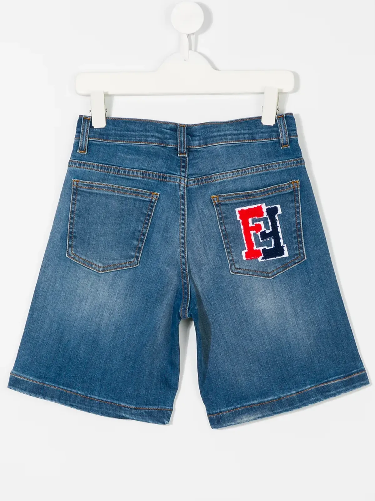 Fendi Kids ロゴパッチ デニムショーツ - 画像2