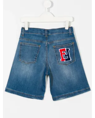 Fendi Kids ロゴパッチ デニムショーツ - サムネイル2