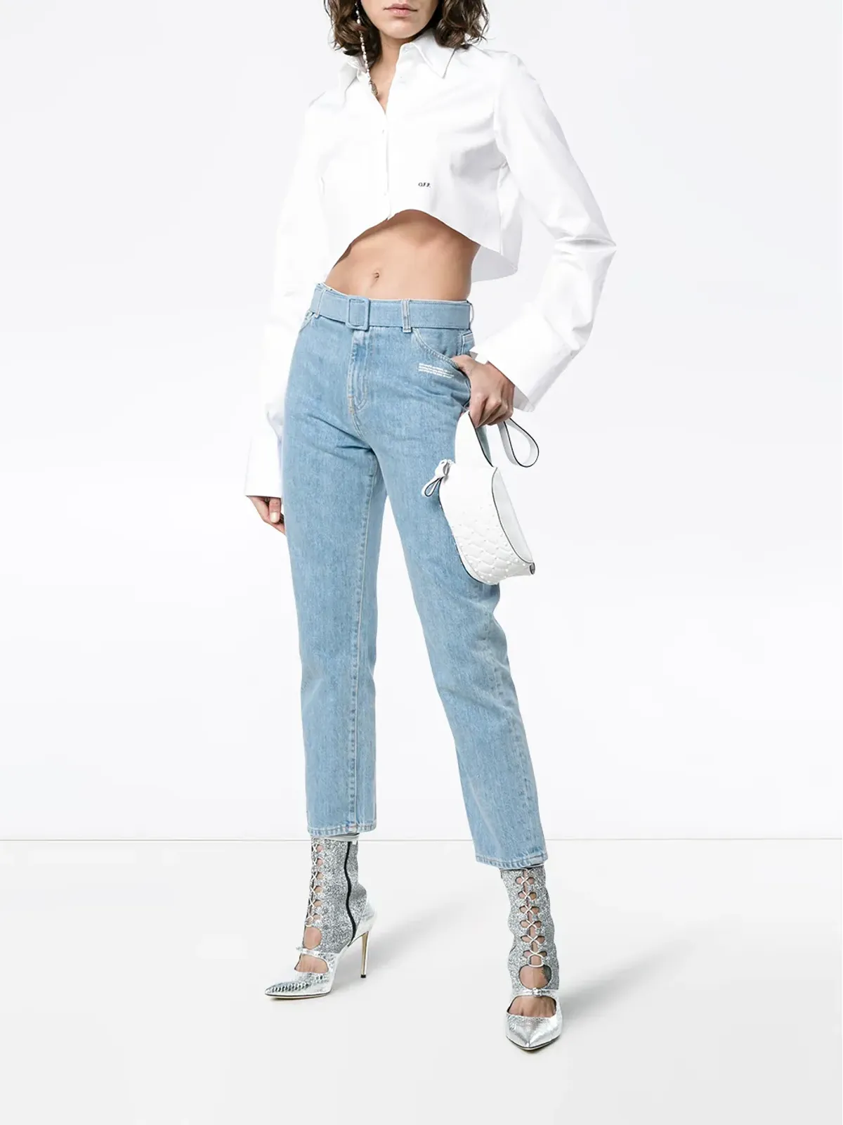 Off-White ミッドライズデニムクロップドジーンズ - 画像2