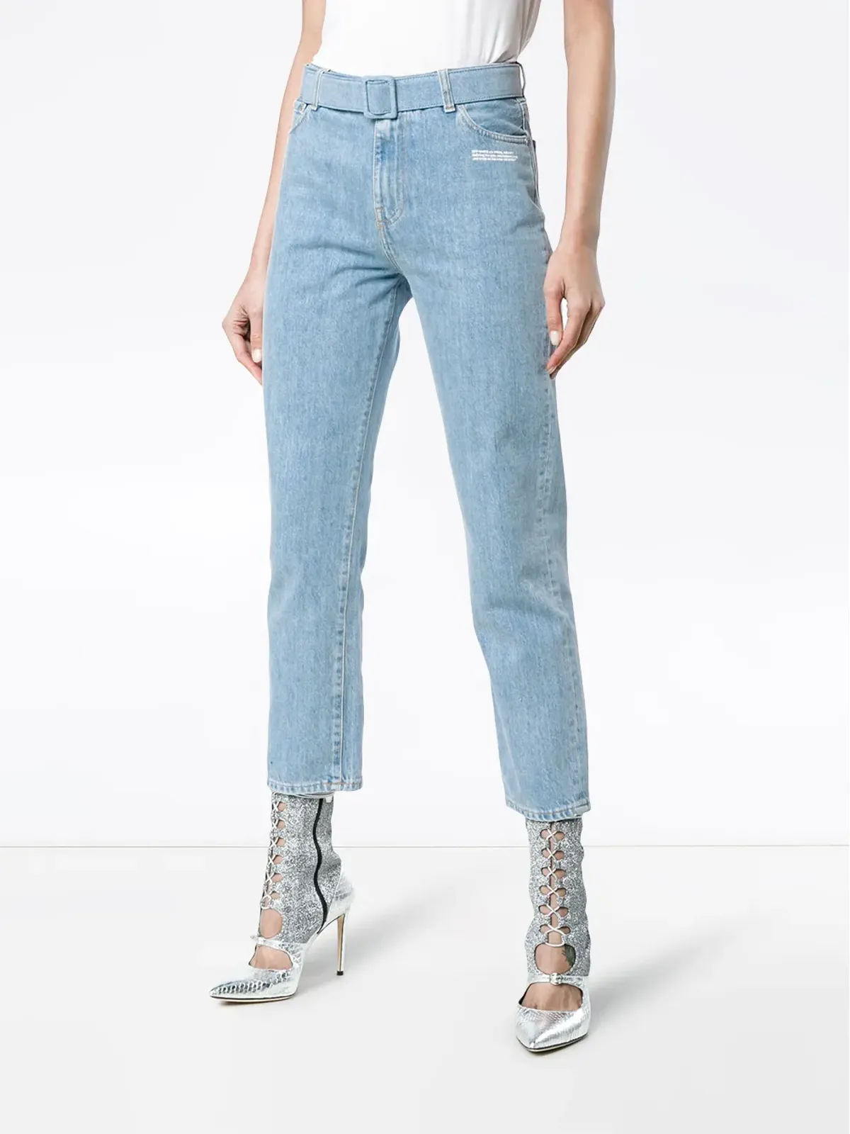 Off-White ミッドライズデニムクロップドジーンズ - 画像3