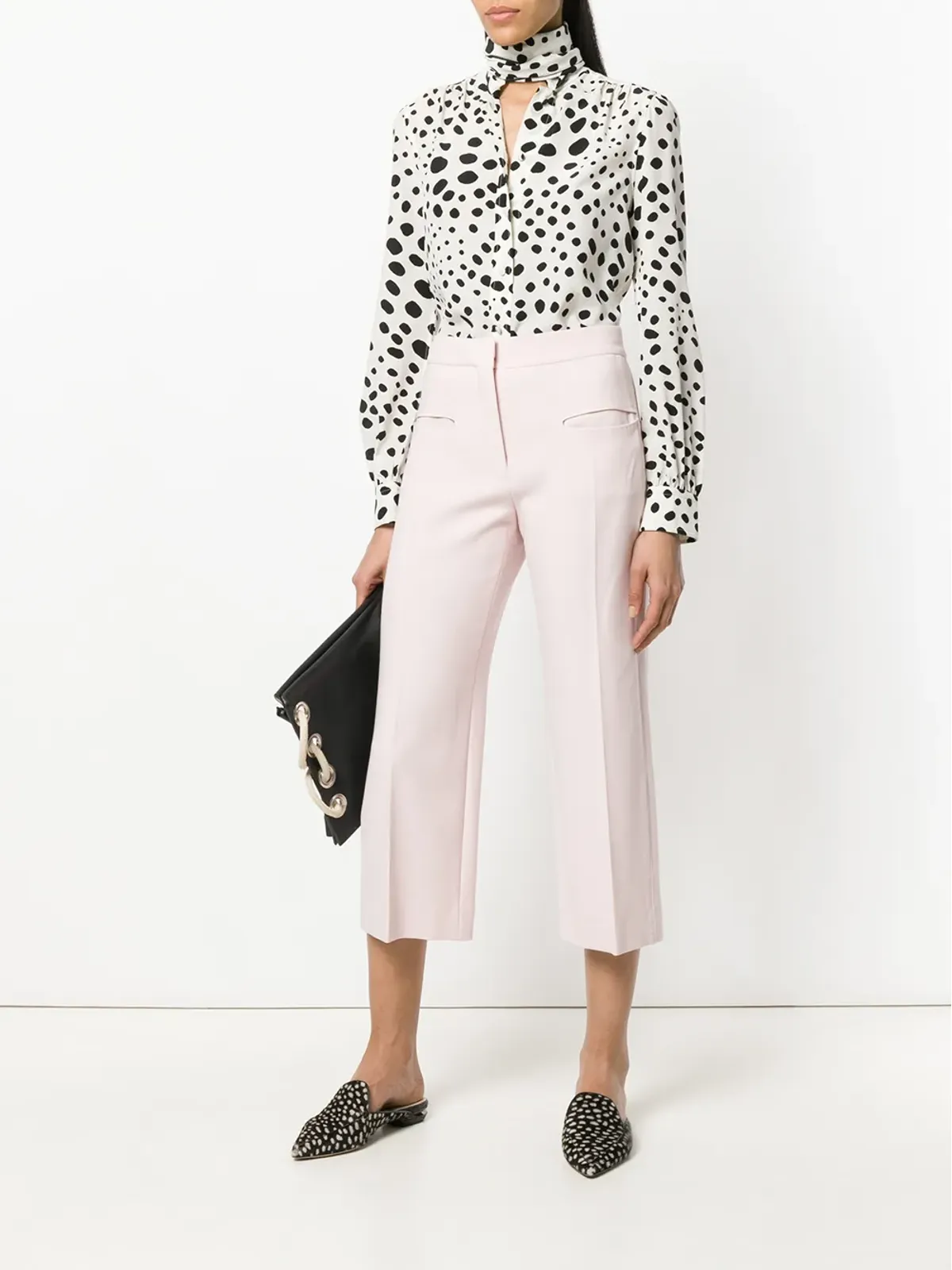 Carven ピンクのワイドレッグクロップドパンツ - 画像2
