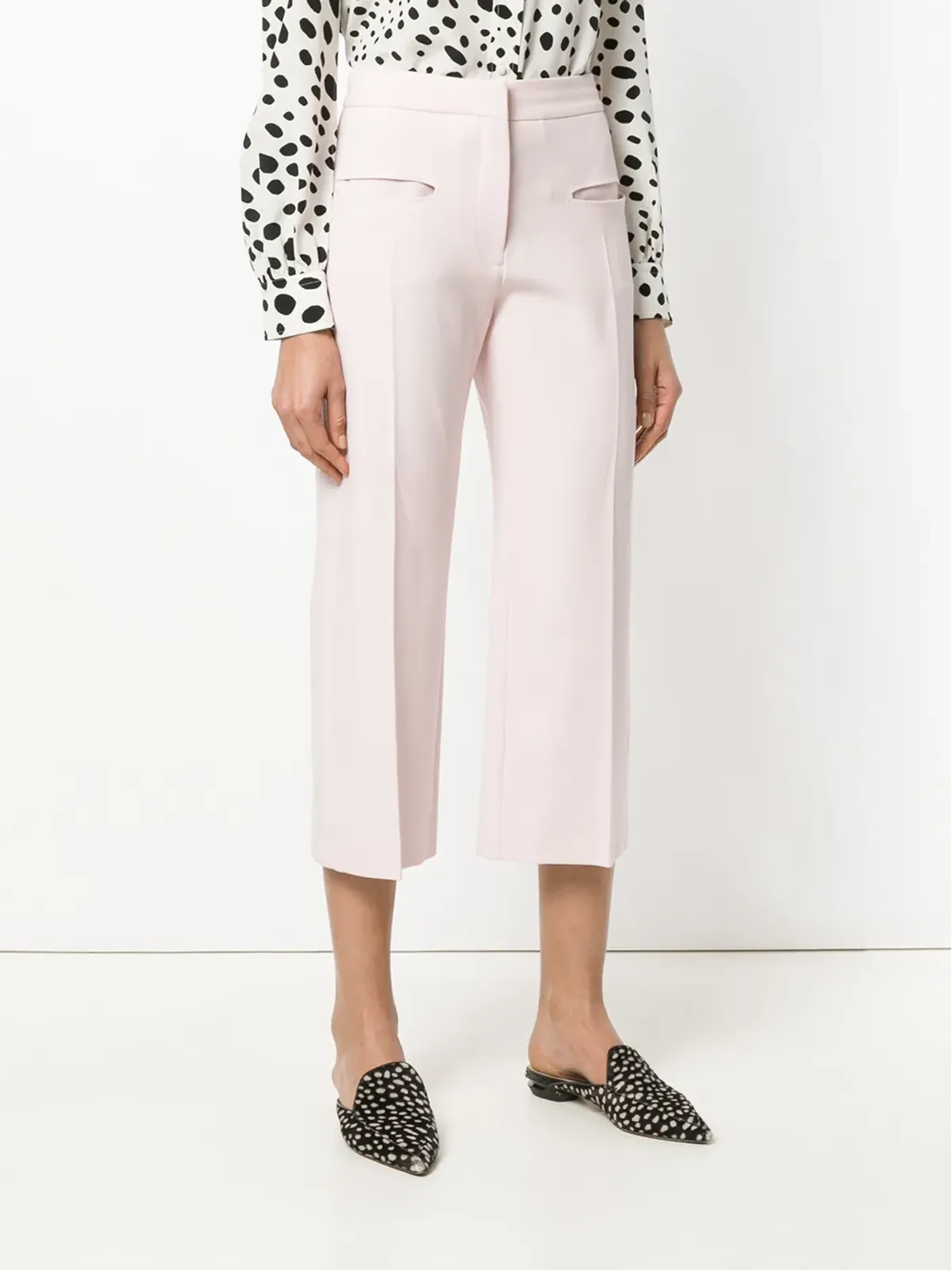 Carven ピンクのワイドレッグクロップドパンツ - 画像3