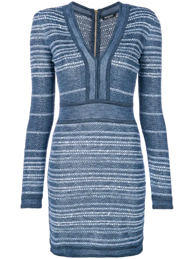 BALMAIN Balmain フィットボディコンドレス ブルーの商品画像