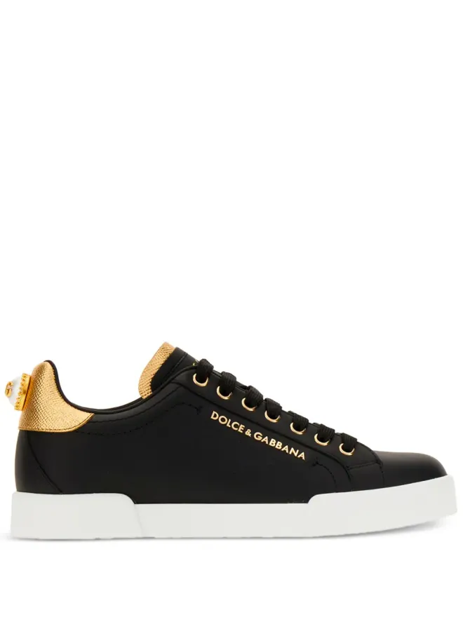 Dolce & Gabbana Dolce & Gabbana Portofino ロゴ入りレザースニーカー ブラックの商品画像