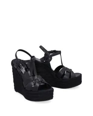 Saint Laurent トリビュート・エスパドリーユ・ウェッジ（スムースレザー／ブラック） - サムネイル2