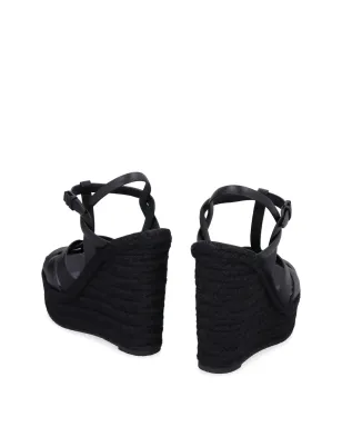 Saint Laurent トリビュート・エスパドリーユ・ウェッジ（スムースレザー／ブラック） - サムネイル3