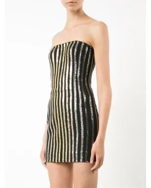 Balmain グリッター ストライプ ストラップレス ドレス - ブラック - サムネイル3