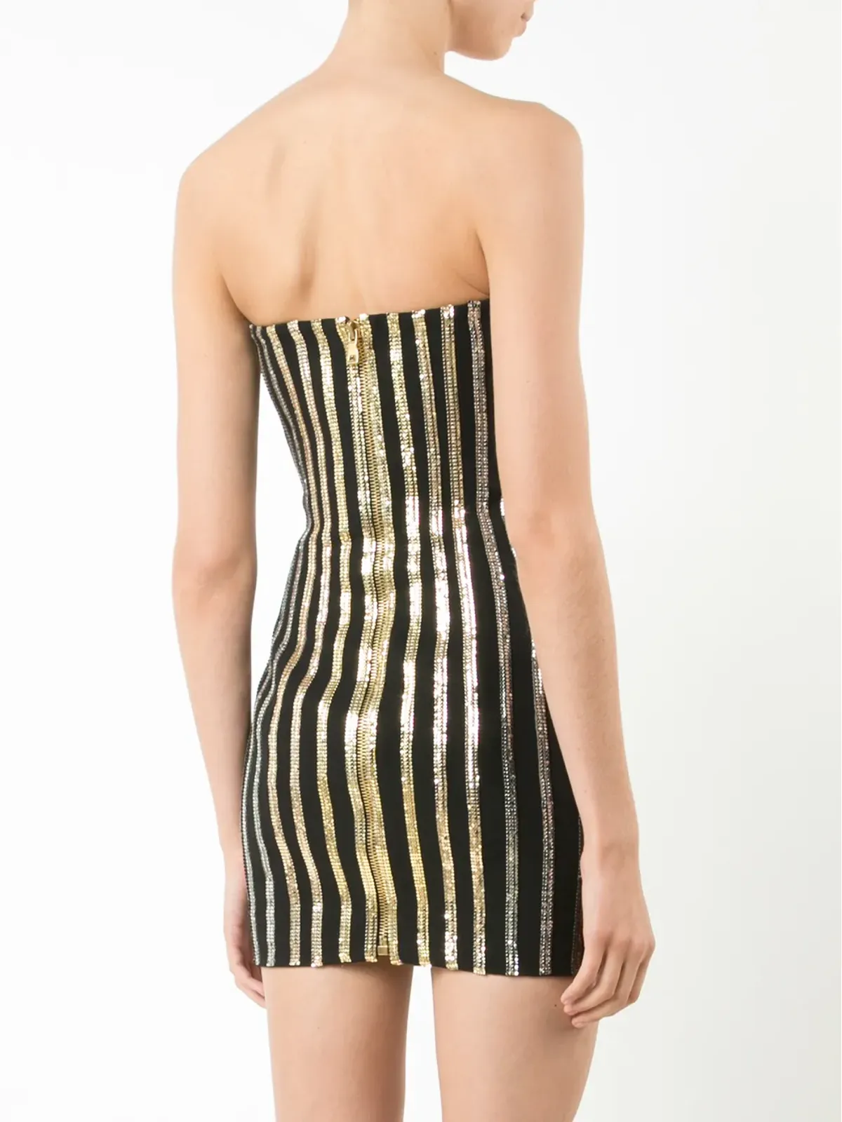 Balmain グリッター ストライプ ストラップレス ドレス - ブラック - 画像4
