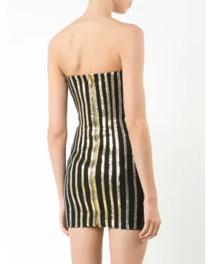 Balmain グリッター ストライプ ストラップレス ドレス - ブラック - サムネイル4