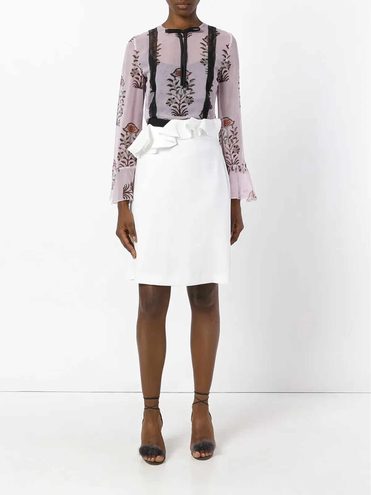 Giambattista Valli フリル付きストレートスカート（ホワイト） - 画像2