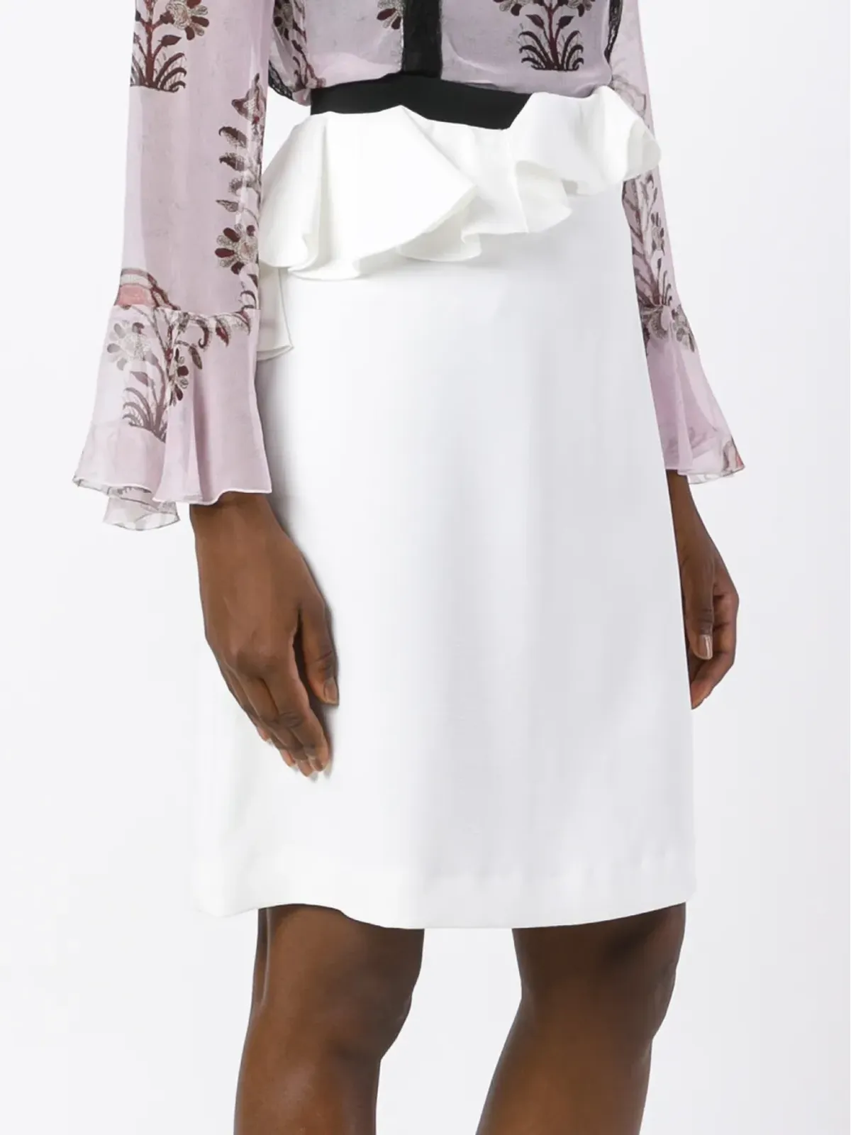Giambattista Valli フリル付きストレートスカート（ホワイト） - 画像3