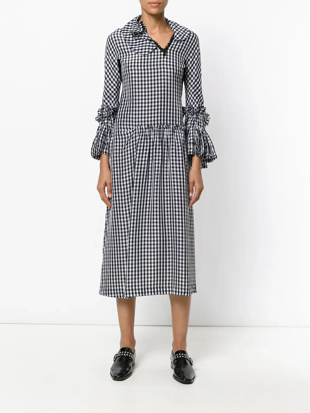Comme Des Garçons Pre-Owned フリル付きギンガムチェック柄のブラックドレス - 画像2