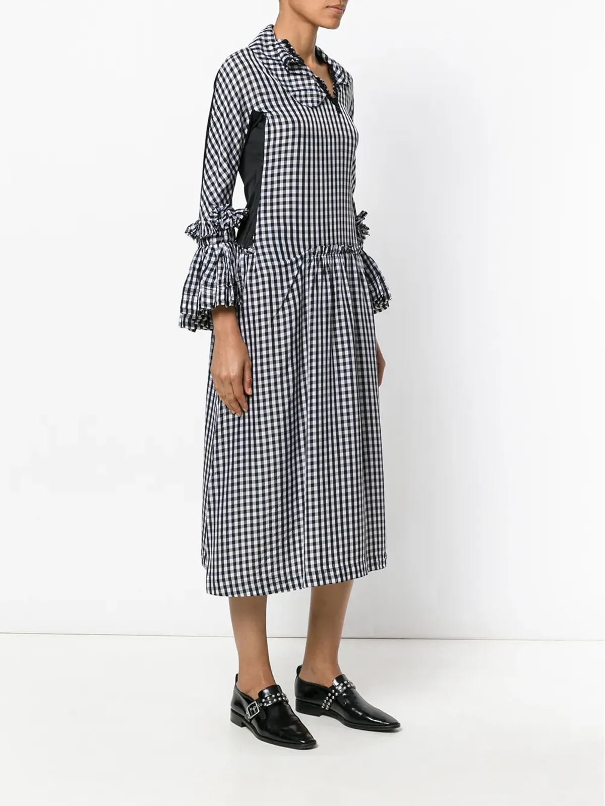 Comme Des Garçons Pre-Owned フリル付きギンガムチェック柄のブラックドレス - 画像3