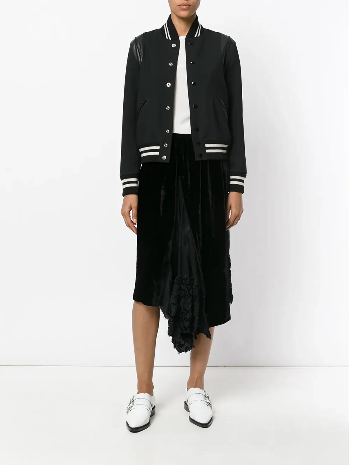 Comme Des Garçons Pre-Owned ベルベット調クロップドアシンメトリーパンツ - ブラック - 画像2