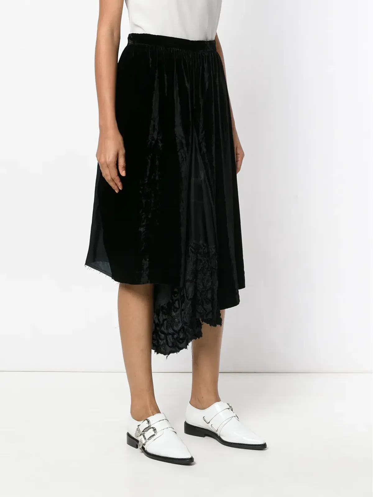Comme Des Garçons Pre-Owned ベルベット調クロップドアシンメトリーパンツ - ブラック - 画像3